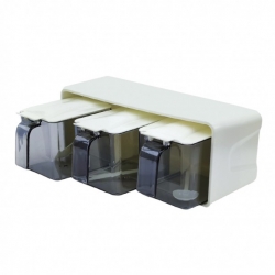 Πλαστικά Βαζάκια Για Μπαχαρικά Σε Κουτί 3Τεμ Λευκό Qlux  - 8693395016775