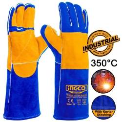 Γάντια Δερμάτινα Μακριά Ηλεκτροσυγκολλητών L-XL 16" 350°C Ingco - HGVW04